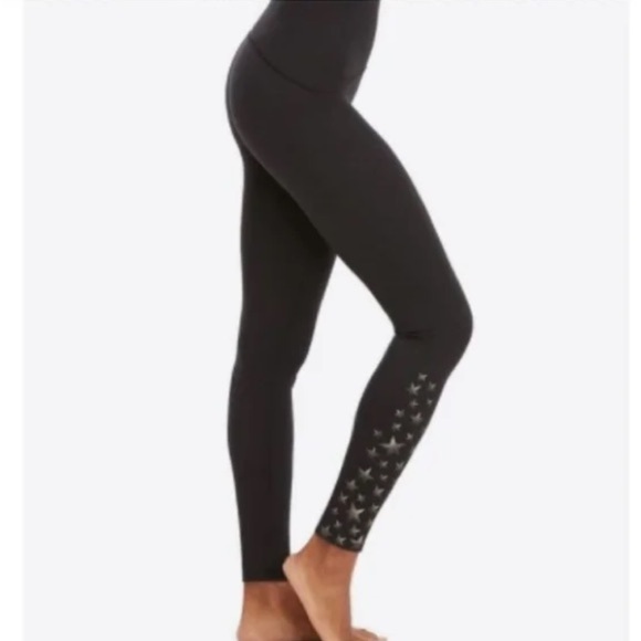 SPANX Pants - Spanx Active Full Length Black Printed Leggings with Silver Stars EUC